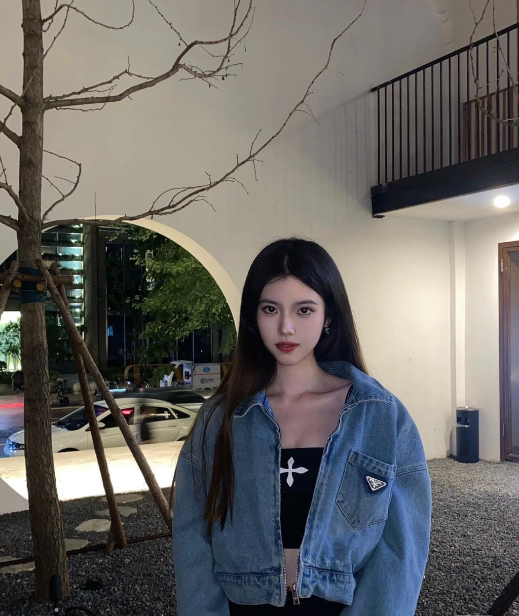 Triangle Logo High-Waist Denim Jacket | S · M · L