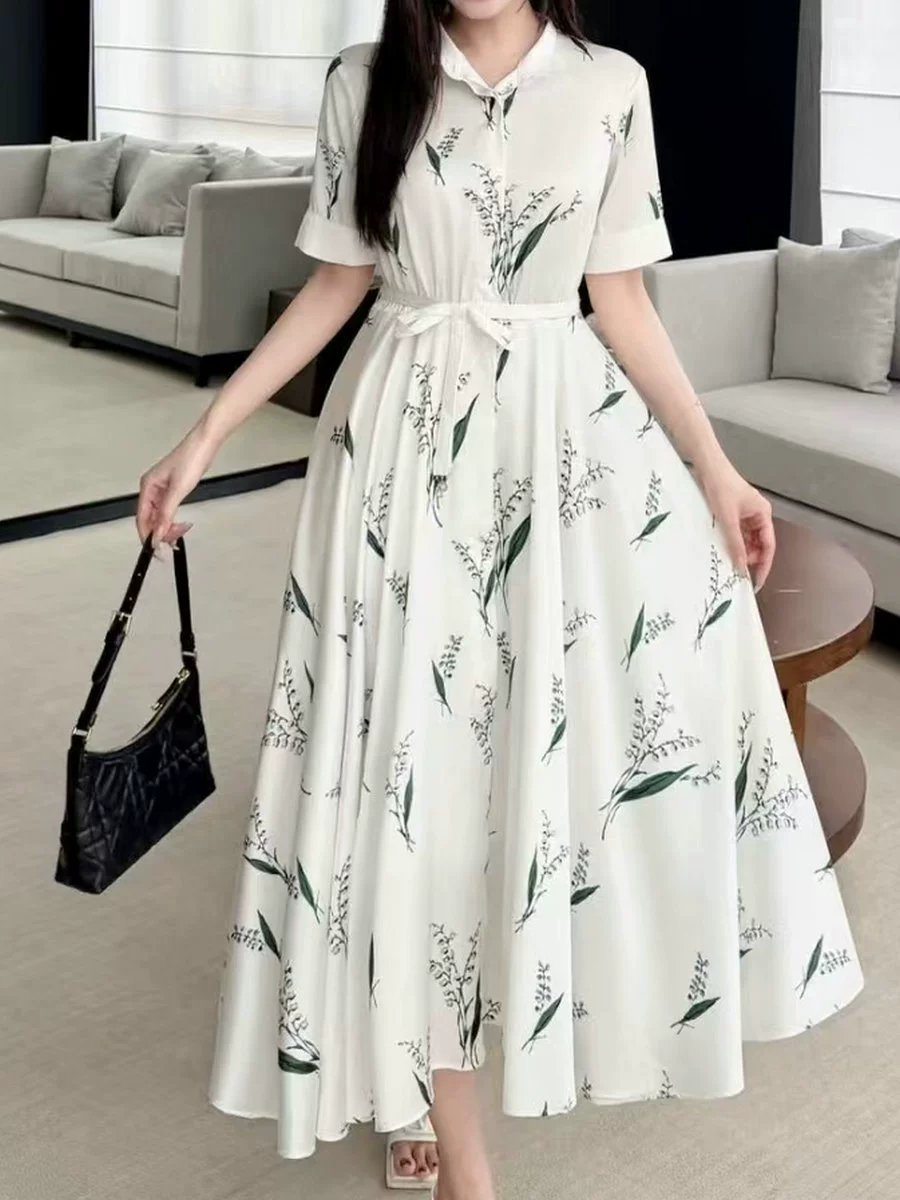 Lily of the Valley Print Shirt Dress