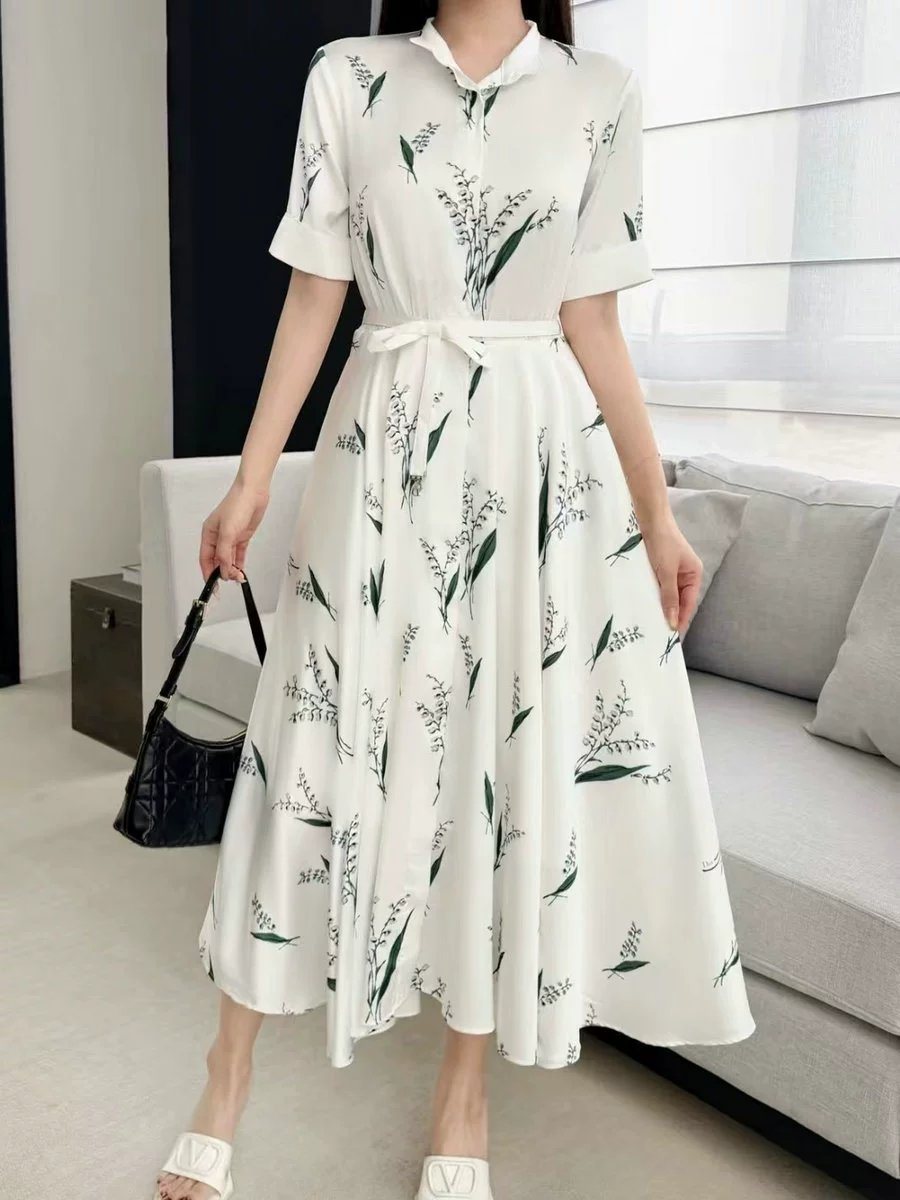 Lily of the Valley Print Shirt Dress