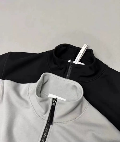 Half-Zip High-Neck Cotton Terry Sweatshirt