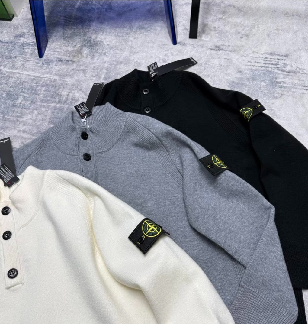 3-Button Knit Pullover Sweater