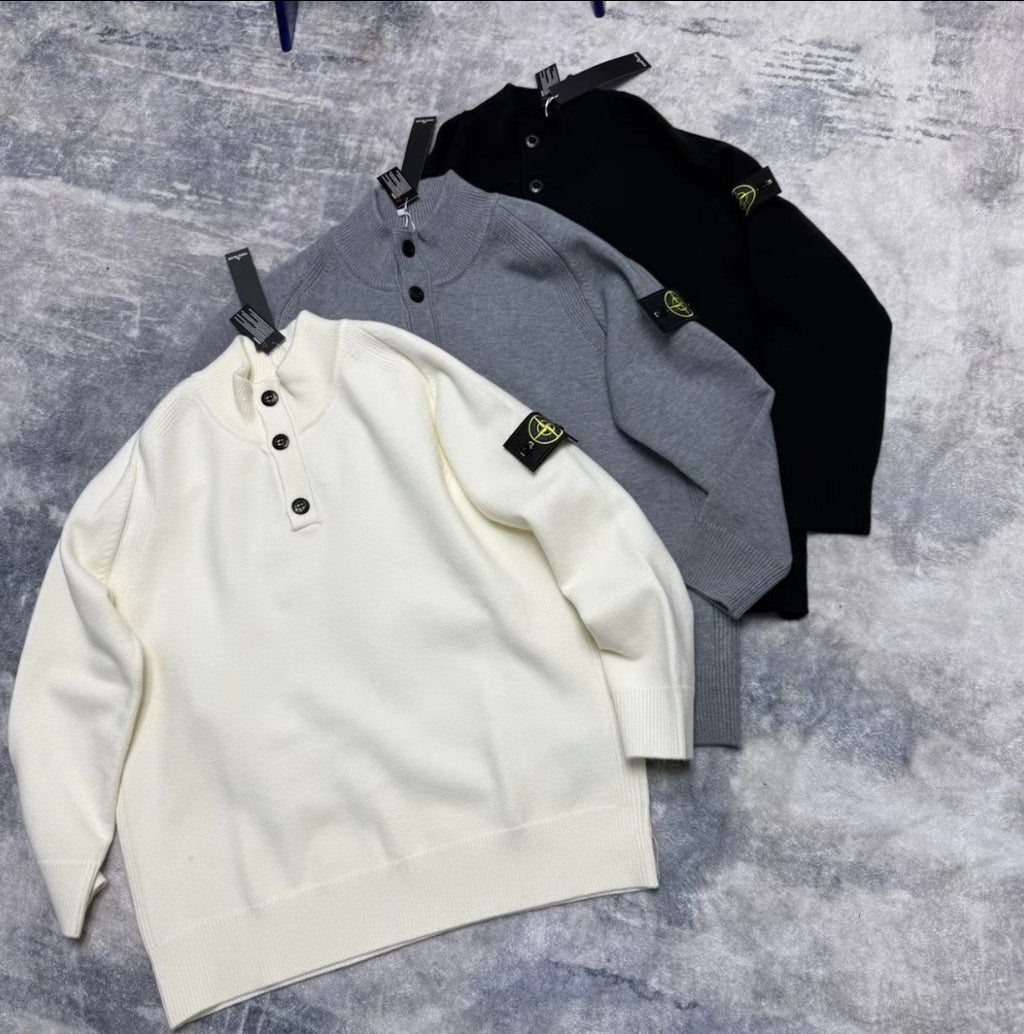 3-Button Knit Pullover Sweater
