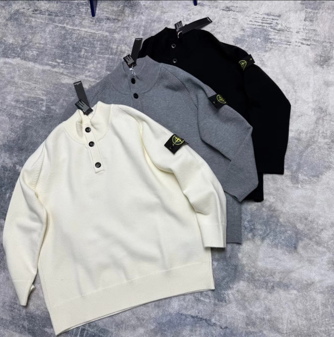 3-Button Knit Pullover Sweater
