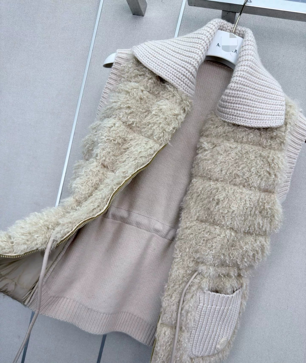 Shearling & Knit Collar Down Vest