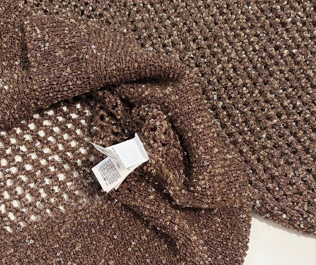 Open-Knit Sequin V-Neck Cashmere Blend Cardigan | 1480370