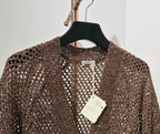 Open-Knit Sequin V-Neck Cashmere Blend Cardigan | 1480370