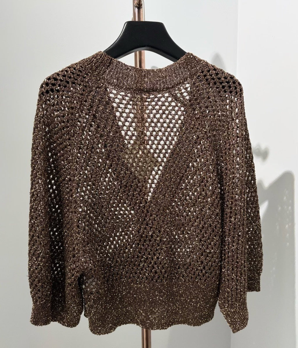 Open-Knit Sequin V-Neck Cashmere Blend Cardigan | 1480370