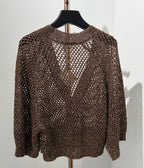 Open-Knit Sequin V-Neck Cashmere Blend Cardigan | 1480370