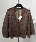 Open-Knit Sequin V-Neck Cashmere Blend Cardigan | 1480370