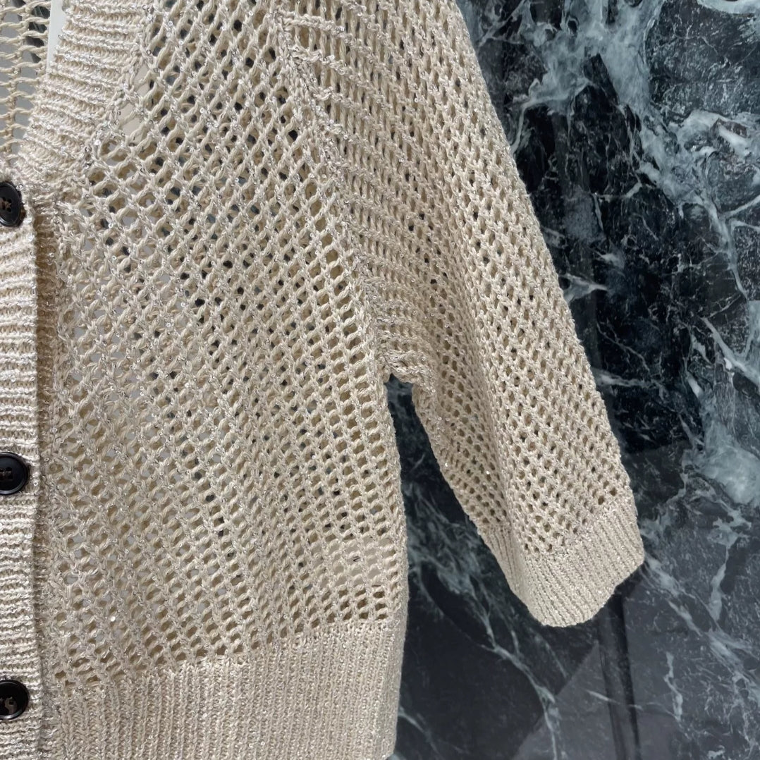 Openwork Knit V-Neck Cardigan