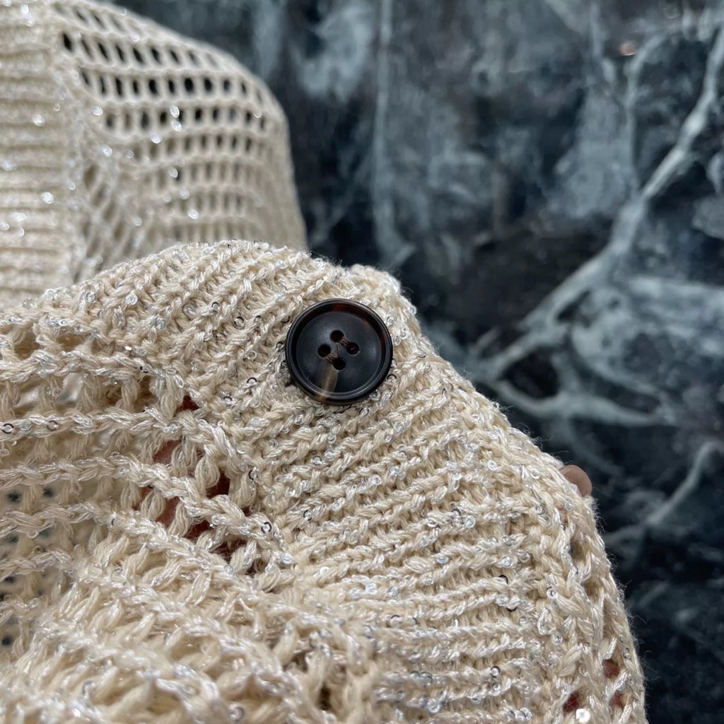Openwork Knit V-Neck Cardigan