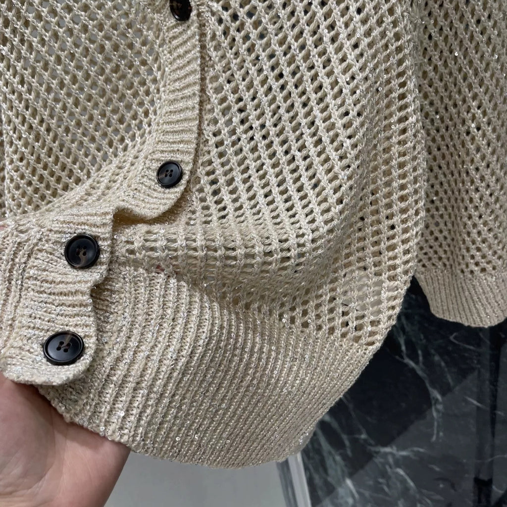 Openwork Knit V-Neck Cardigan