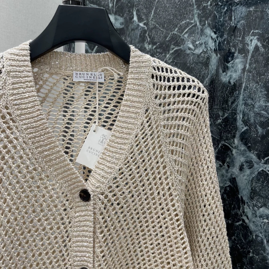 Openwork Knit V-Neck Cardigan