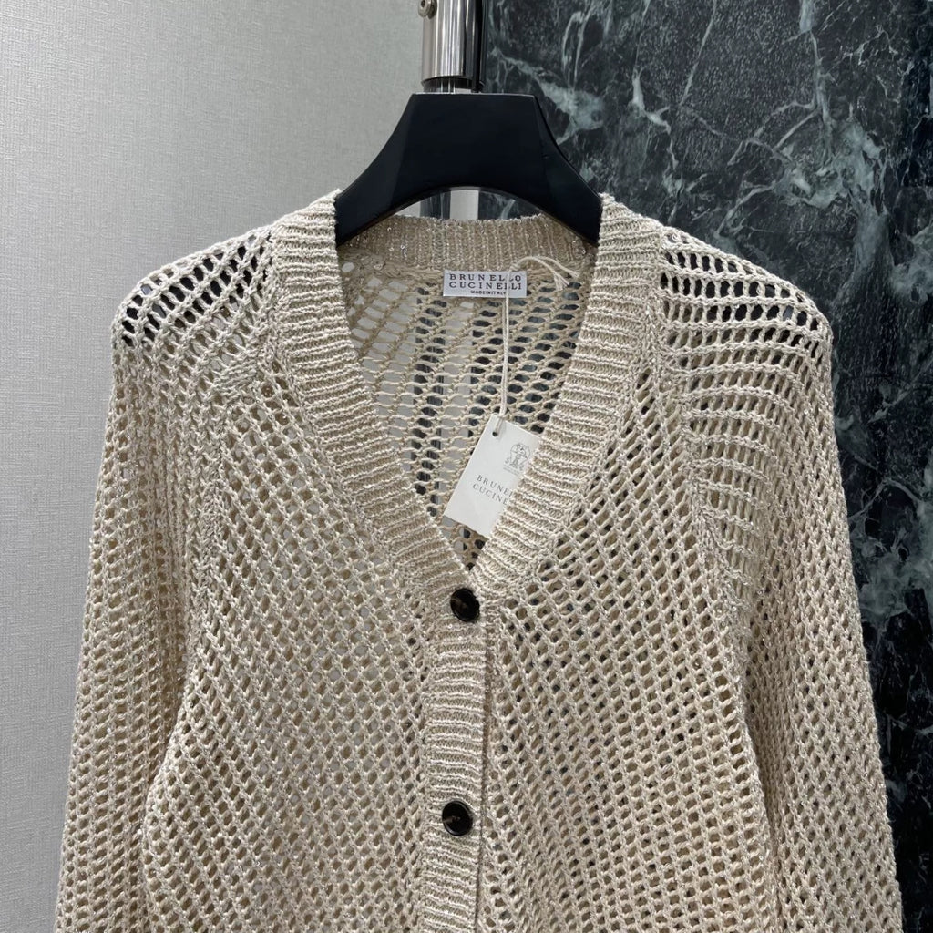 Openwork Knit V-Neck Cardigan
