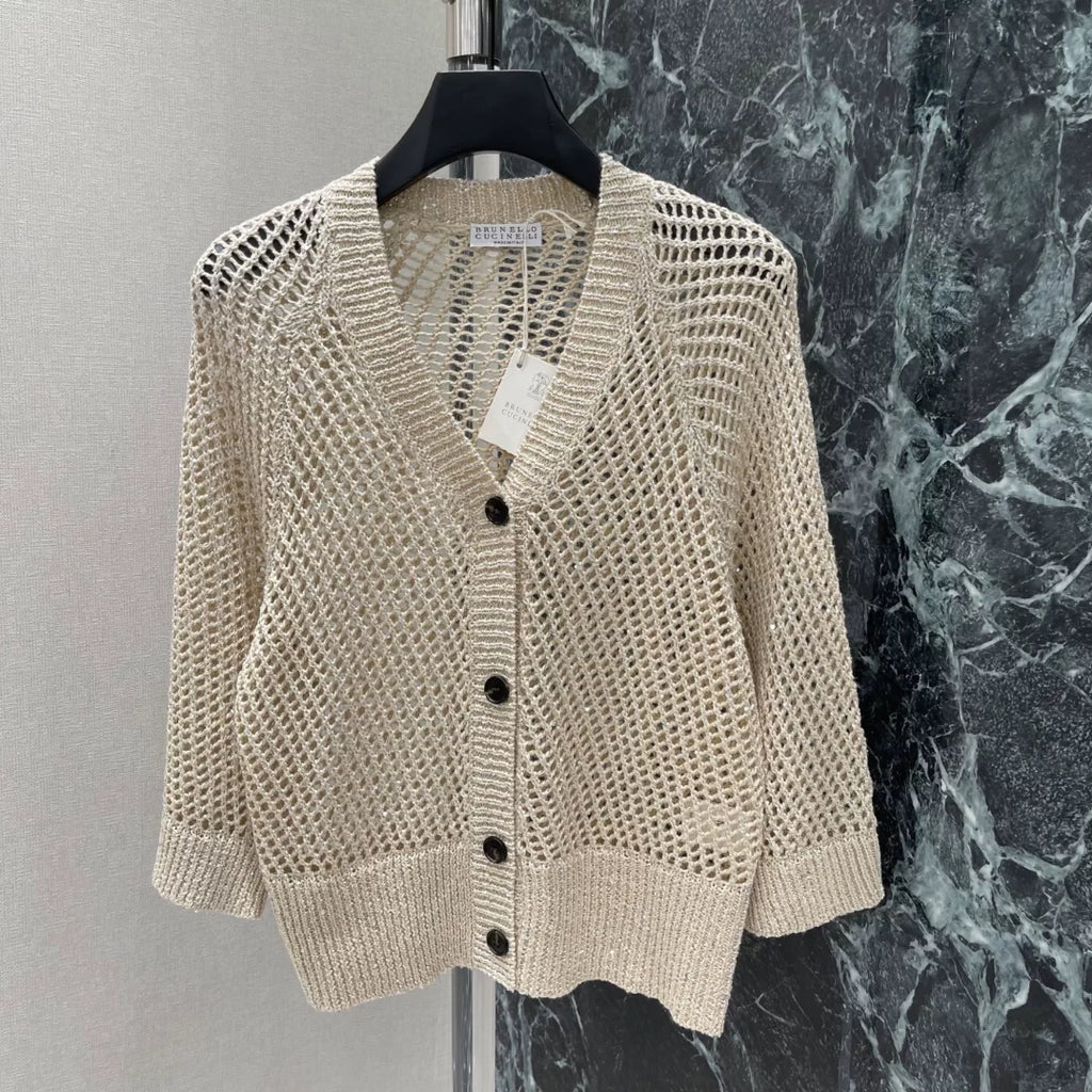 Openwork Knit V-Neck Cardigan