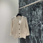 Openwork Knit V-Neck Cardigan