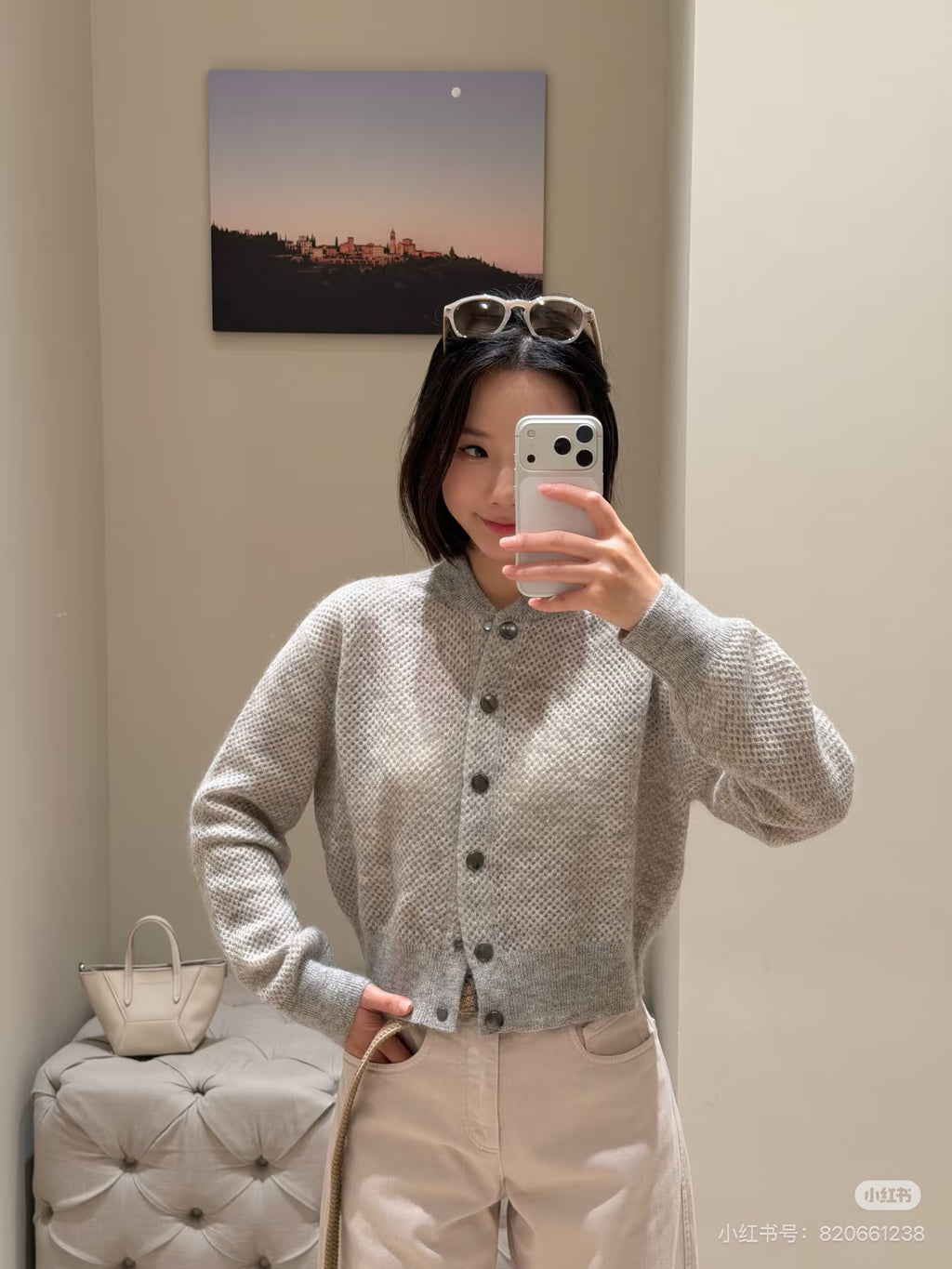 Openwork Knit Stand-Collar Cardigan