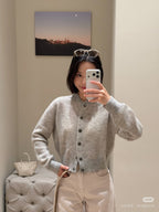 Openwork Knit Stand-Collar Cardigan