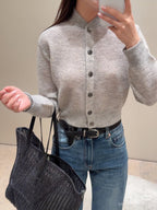 Openwork Knit Stand-Collar Cardigan
