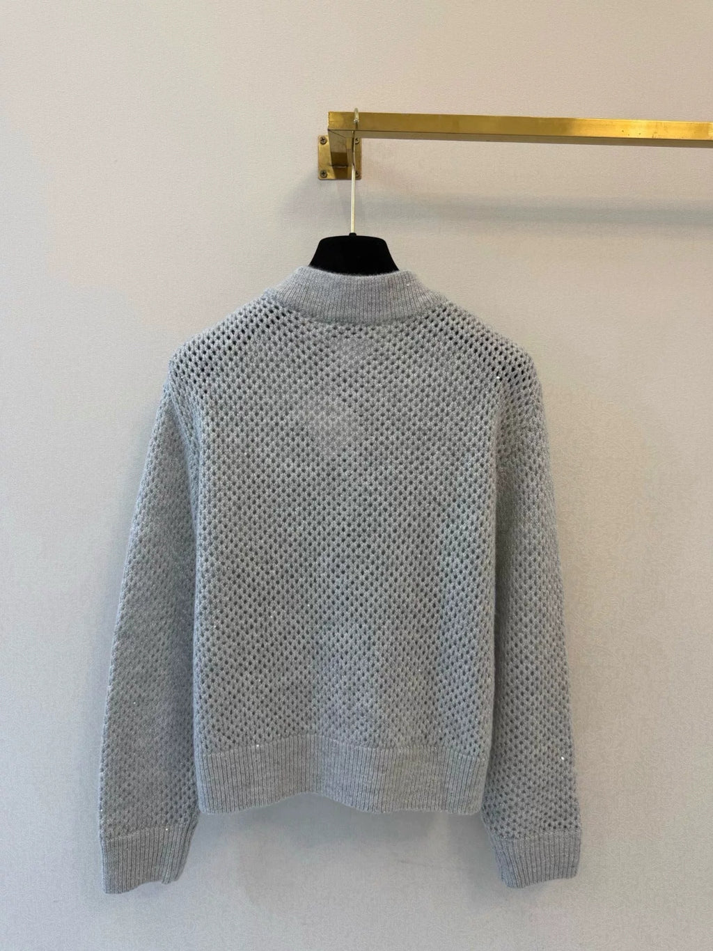 Openwork Knit Stand-Collar Cardigan