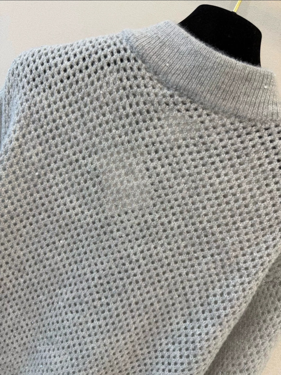 Openwork Knit Stand-Collar Cardigan
