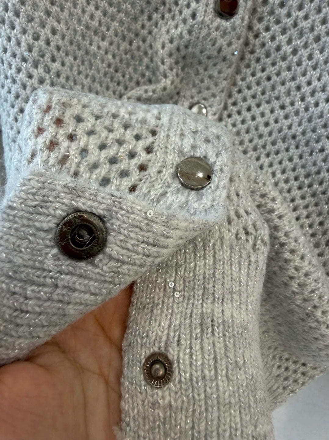 Openwork Knit Stand-Collar Cardigan