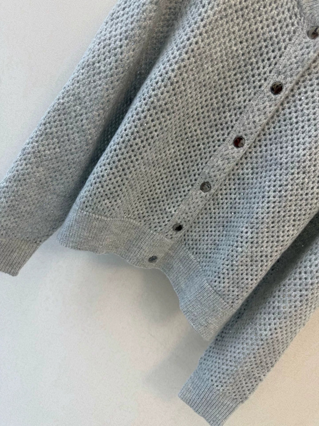 Openwork Knit Stand-Collar Cardigan