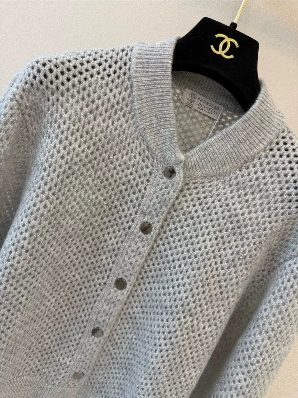 Openwork Knit Stand-Collar Cardigan