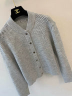 Openwork Knit Stand-Collar Cardigan