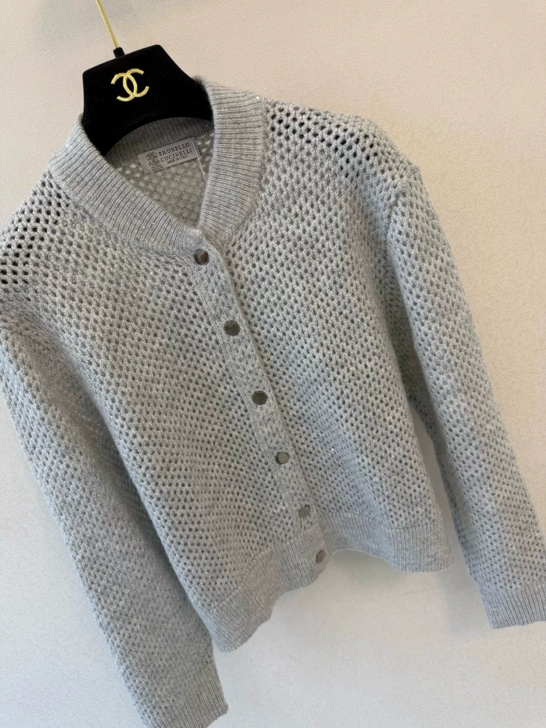 Openwork Knit Stand-Collar Cardigan