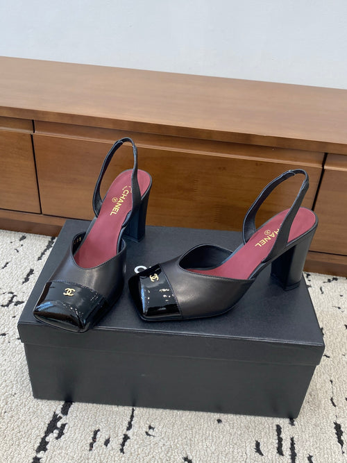 Square-Toe Slingback Mary Jane Heeled Sandals