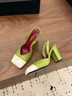 Square-Toe Slingback Mary Jane Heeled Sandals