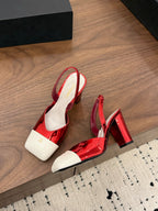 Square-Toe Slingback Mary Jane Heeled Sandals