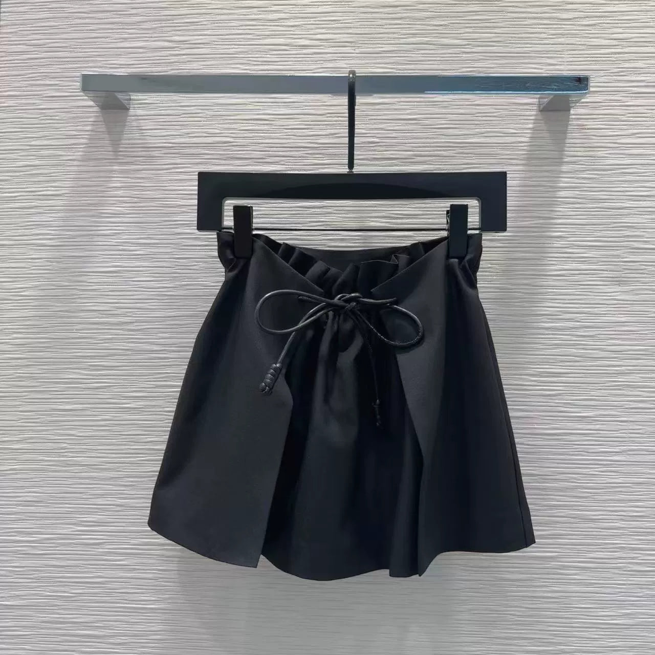 Drawstring Pleated Mini Skirt