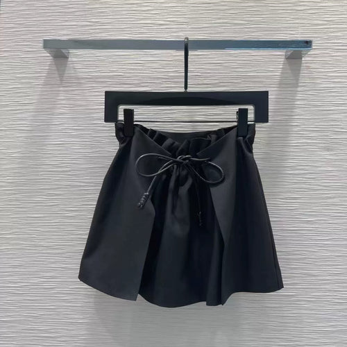 Drawstring Pleated Mini Skirt
