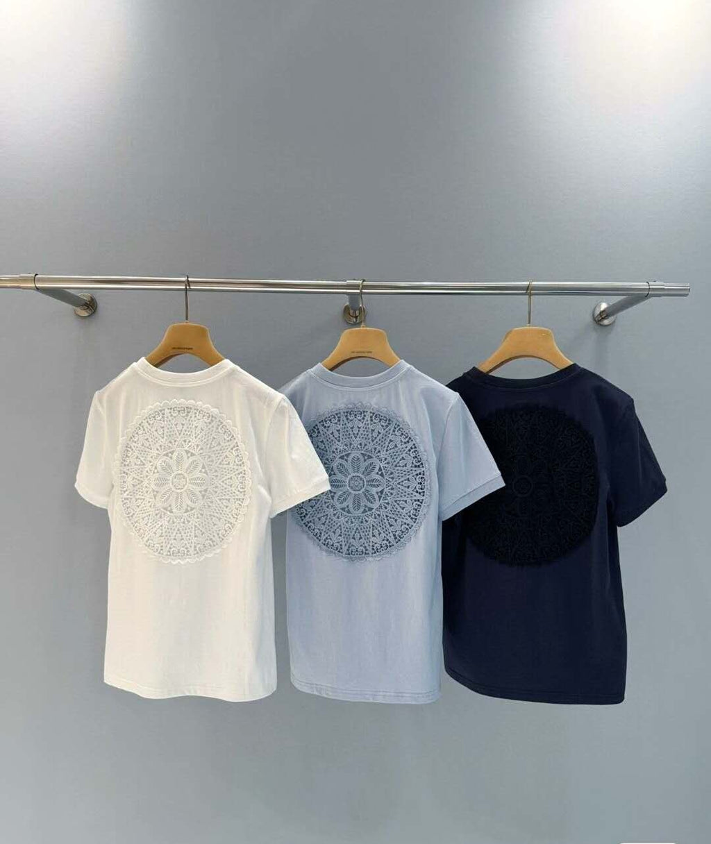 Lo 25SS  Slim-Fit Back Heavy Lace Short-Sleeve T-Shirt