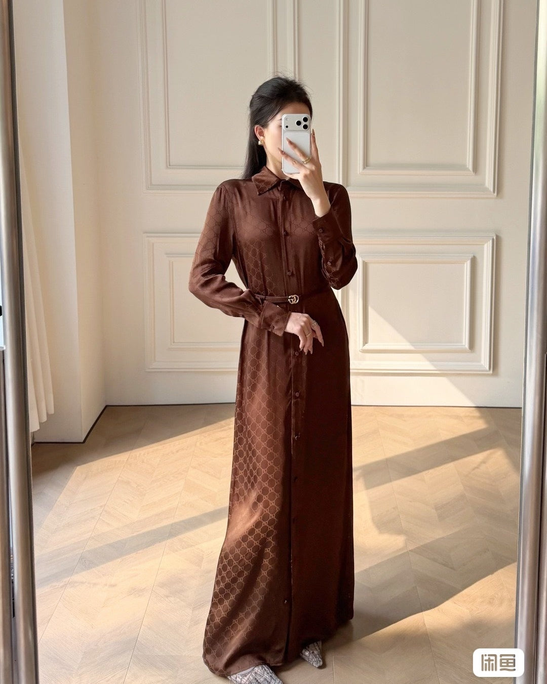 Monogram Belted Shirt Dress | Brown &amp; Yellow | S · M · L