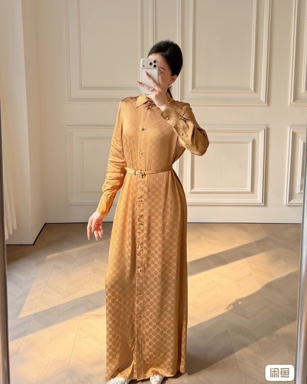 Monogram Belted Shirt Dress | Brown &amp; Yellow | S · M · L
