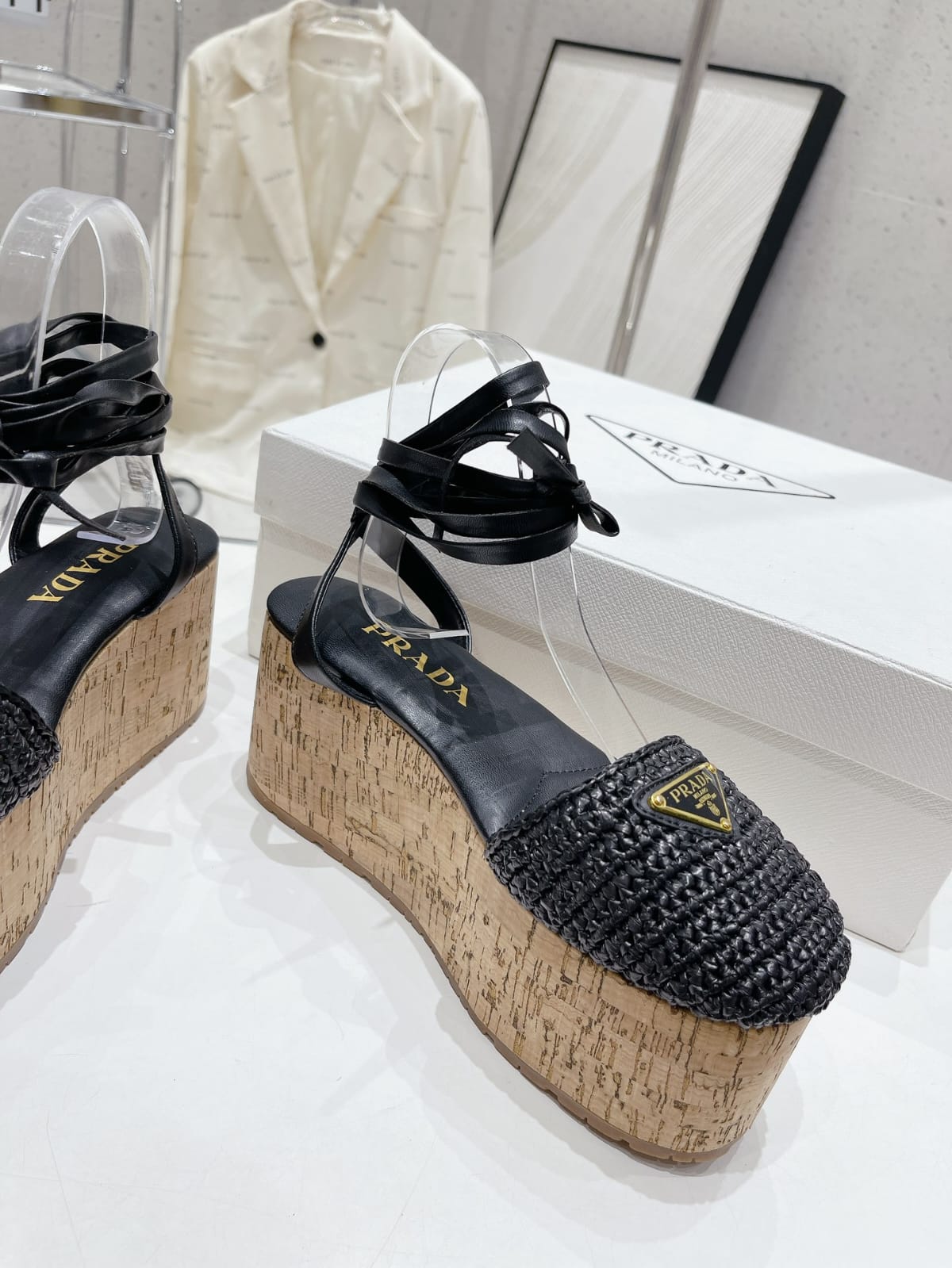 P*ra*da 2023 Roman Woven Wood Grain Sandals: Eco-Friendly Retro Chic