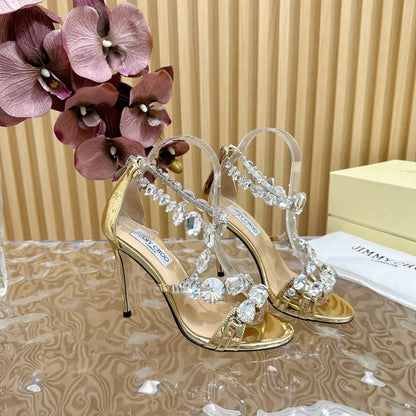 J*i*m*y Ch*o Spring & Summer Rhinestone High-Heeled Sandals