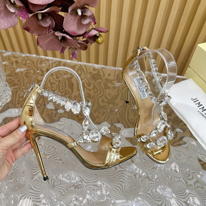 J*i*m*y Ch*o Spring & Summer Rhinestone High-Heeled Sandals