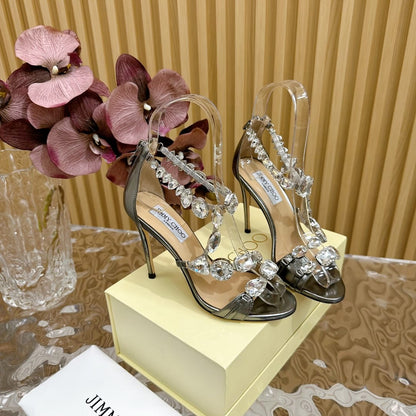 J*i*m*y Ch*o Spring & Summer Rhinestone High-Heeled Sandals