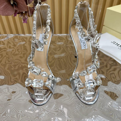 J*i*m*y Ch*o Spring & Summer Rhinestone High-Heeled Sandals