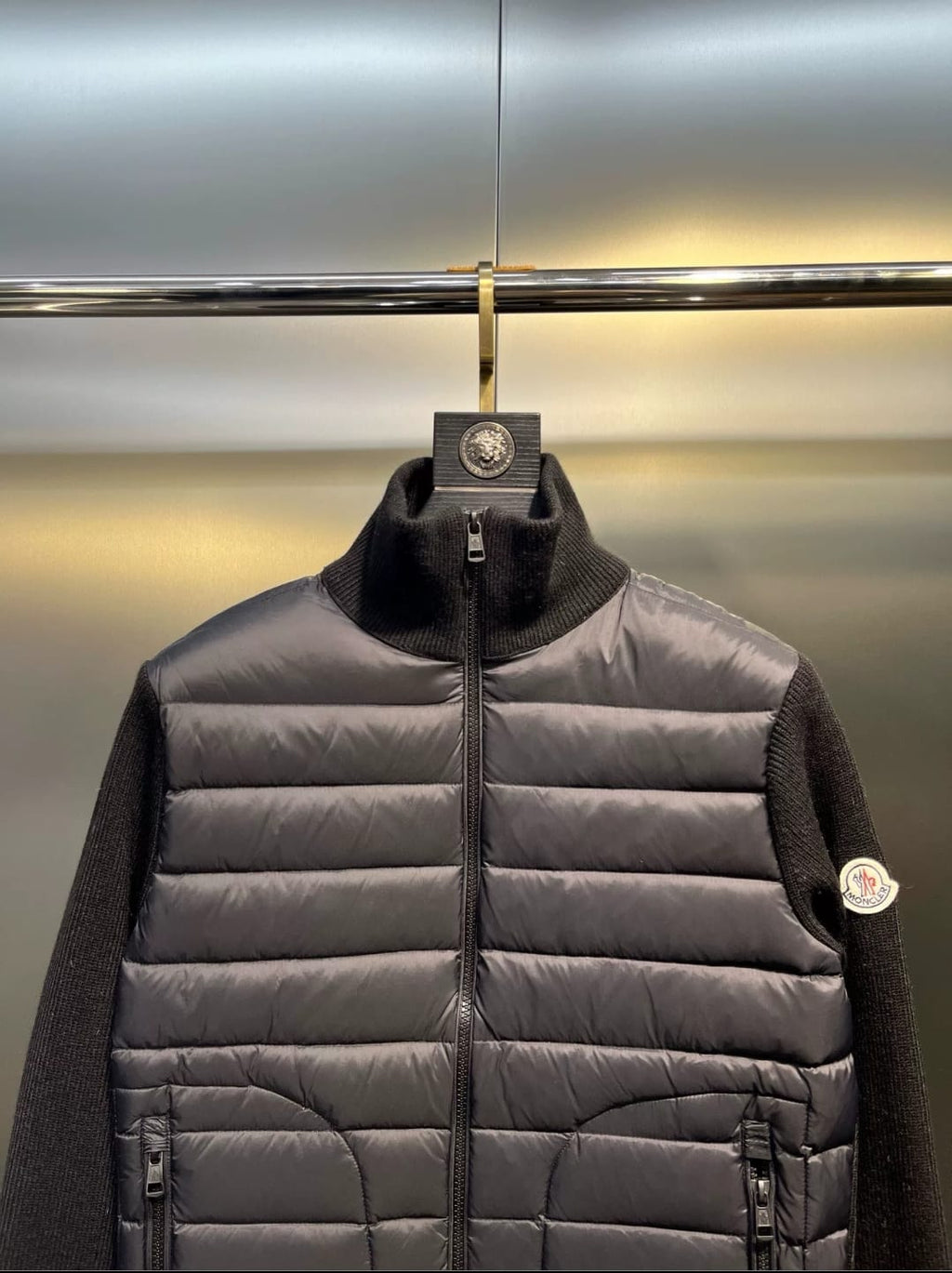 Men’s Hooded Knit-Paneled Down Jacket