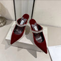 Velvet Rhinestone Strap Pointed-Toe Heeled Sandals | Wedding Mules