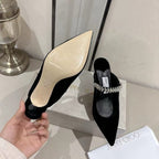 Velvet Rhinestone Strap Pointed-Toe Heeled Sandals | Wedding Mules