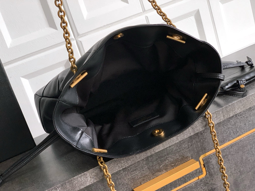 Elegant Black Lambskin Shoulder Tote