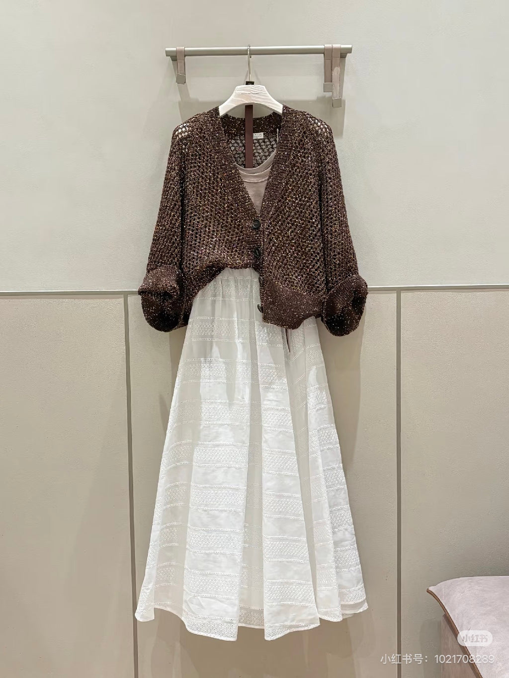 Open-Knit Sequin V-Neck Cashmere Blend Cardigan | 1480370