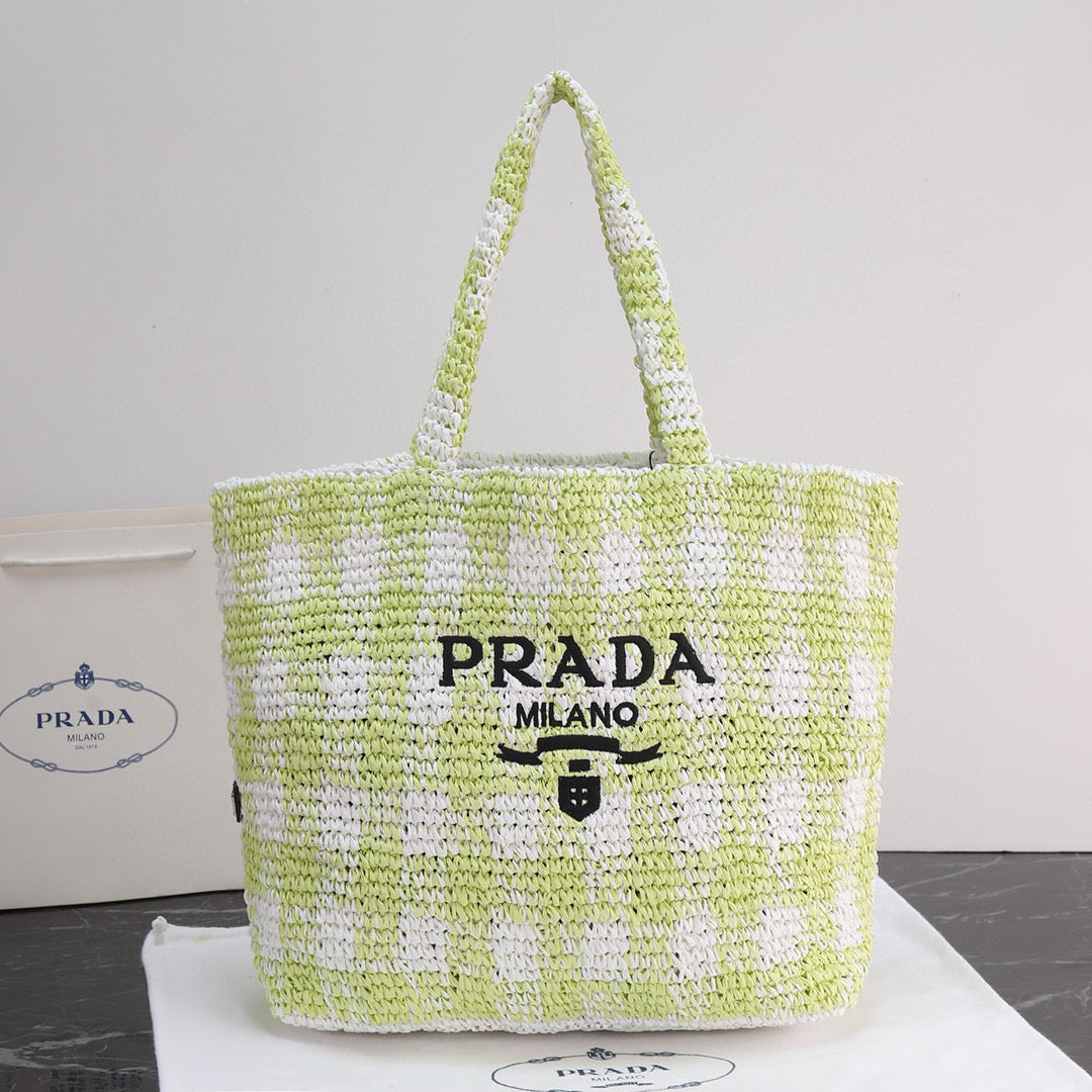 Pra*da Purely Hand-Woven Fiber Tote Bag - Large Size