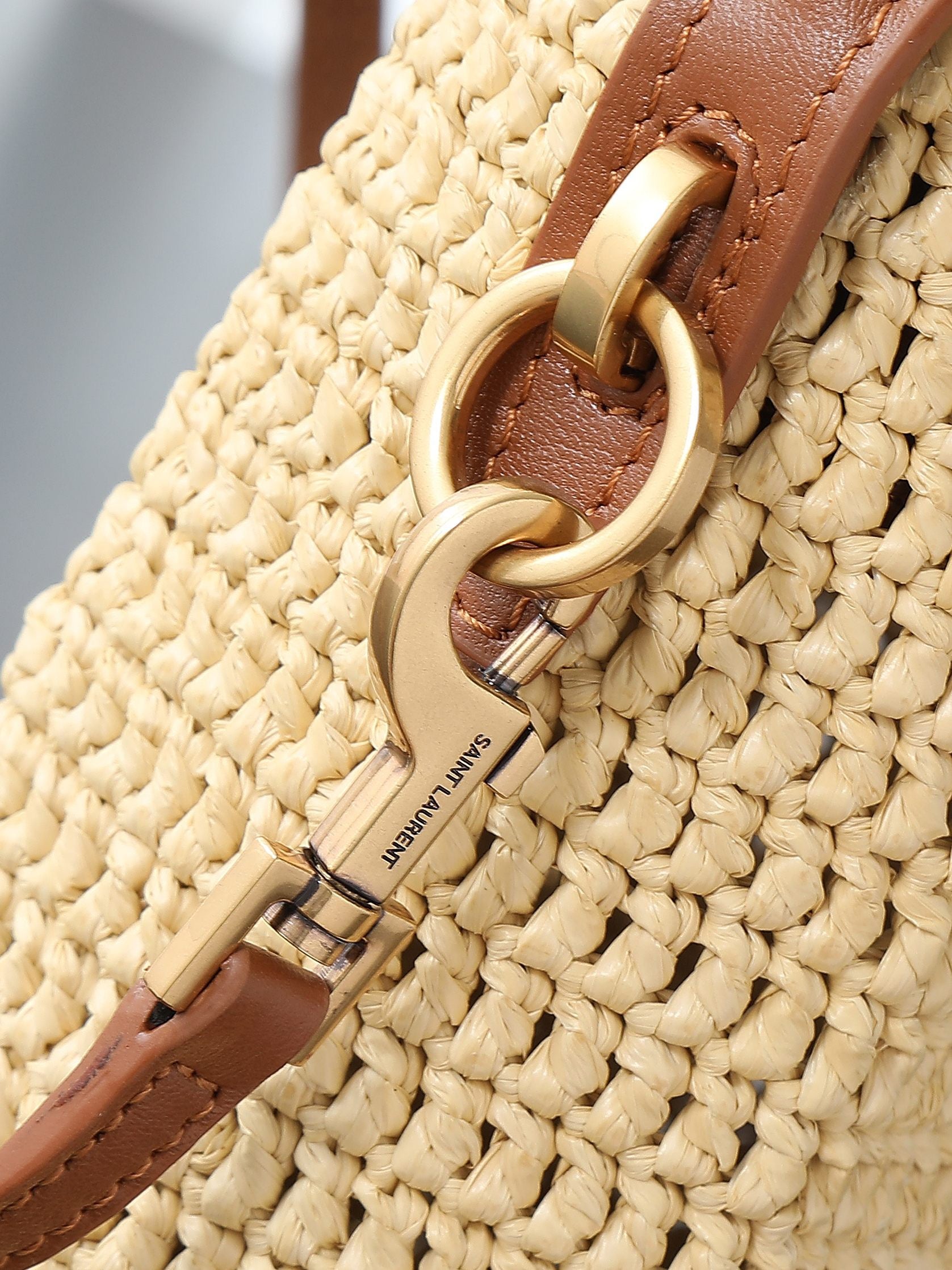 Raffia Woven Bucket Bag | Beige | Calfskin Trim (Premium quality)
